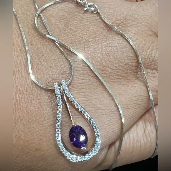 Zeghani Amethyst & Diamond Two-tone sterling silver Necklace